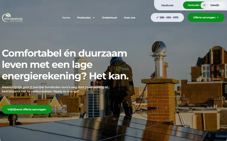 Screenshot van de homepage van ecomontagezuidholland.nl