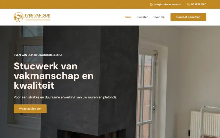 Screenshot van de homepage van stukadoorsven.nl