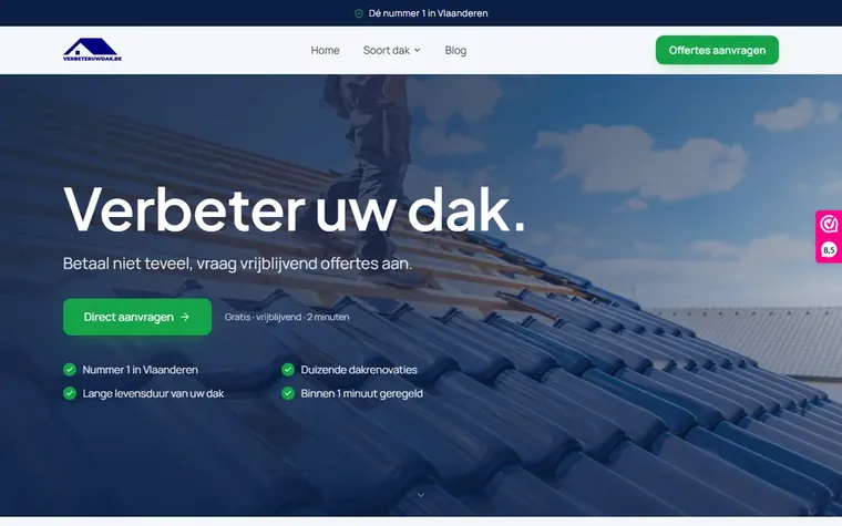 Screenshot van de homepage van verbeteruwdak.be
