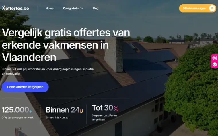 Screenshot van de homepage van xoffertes.be