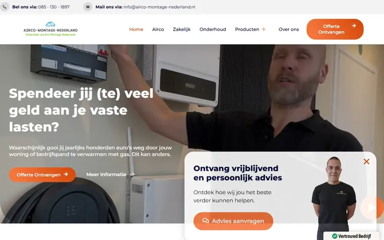 Screenshot van de homepage van airco-montage-nederland.nl