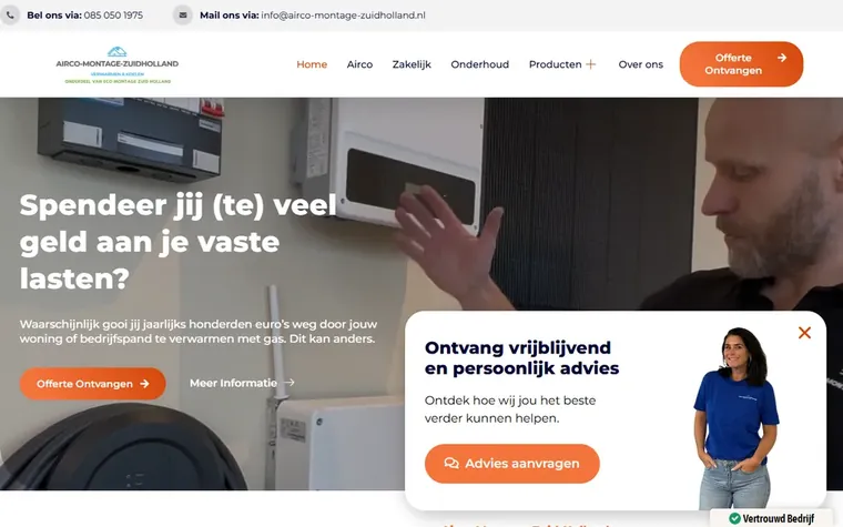Screenshot van de homepage van airco-montage-zuidholland.nl