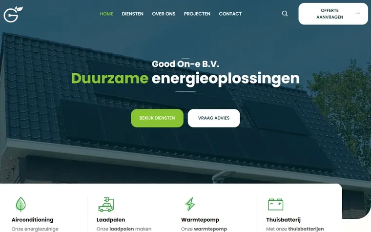 Screenshot van de homepage van goodon-e.nl
