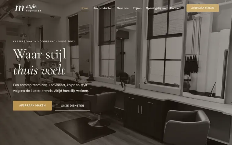 Screenshot van de homepage van mstylekapsalon.nl