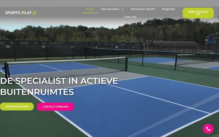 Screenshot van de homepage van sports2play.nl