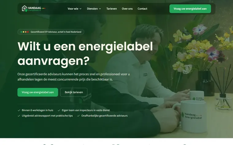 Screenshot van de homepage van vandaagenergielabel.nl
